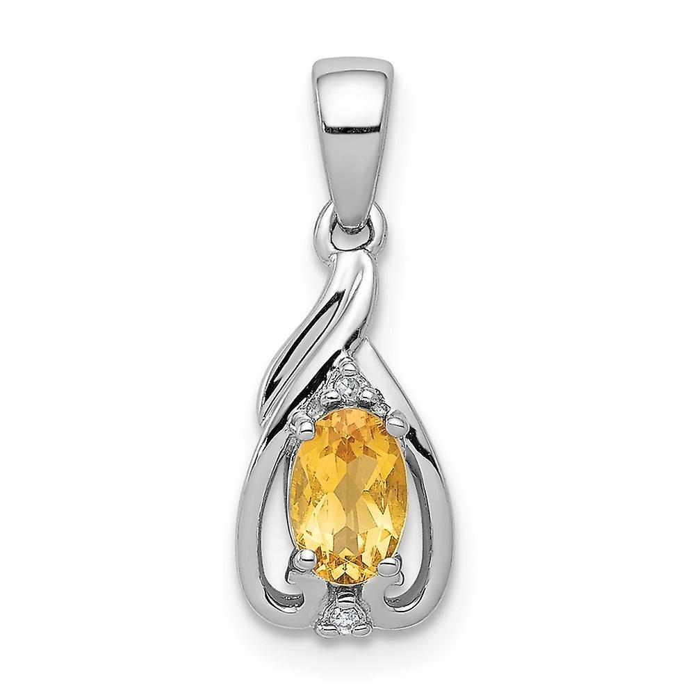 JewelryWeb 925 Sterling Silver Polished Rhodium Plated Diamond and Citrine Oval Pendant Necklace Jewelry Gifts for Women 20.000