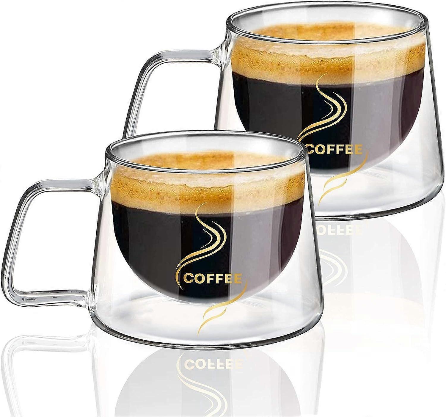 Ersam Double Walled Coffee Mug 200ML, Set of 2 Coffee Cups with Handle, Handmade Insulated Borosilicate Glass, Dishwasher Safe & Heat Resistant, Id...