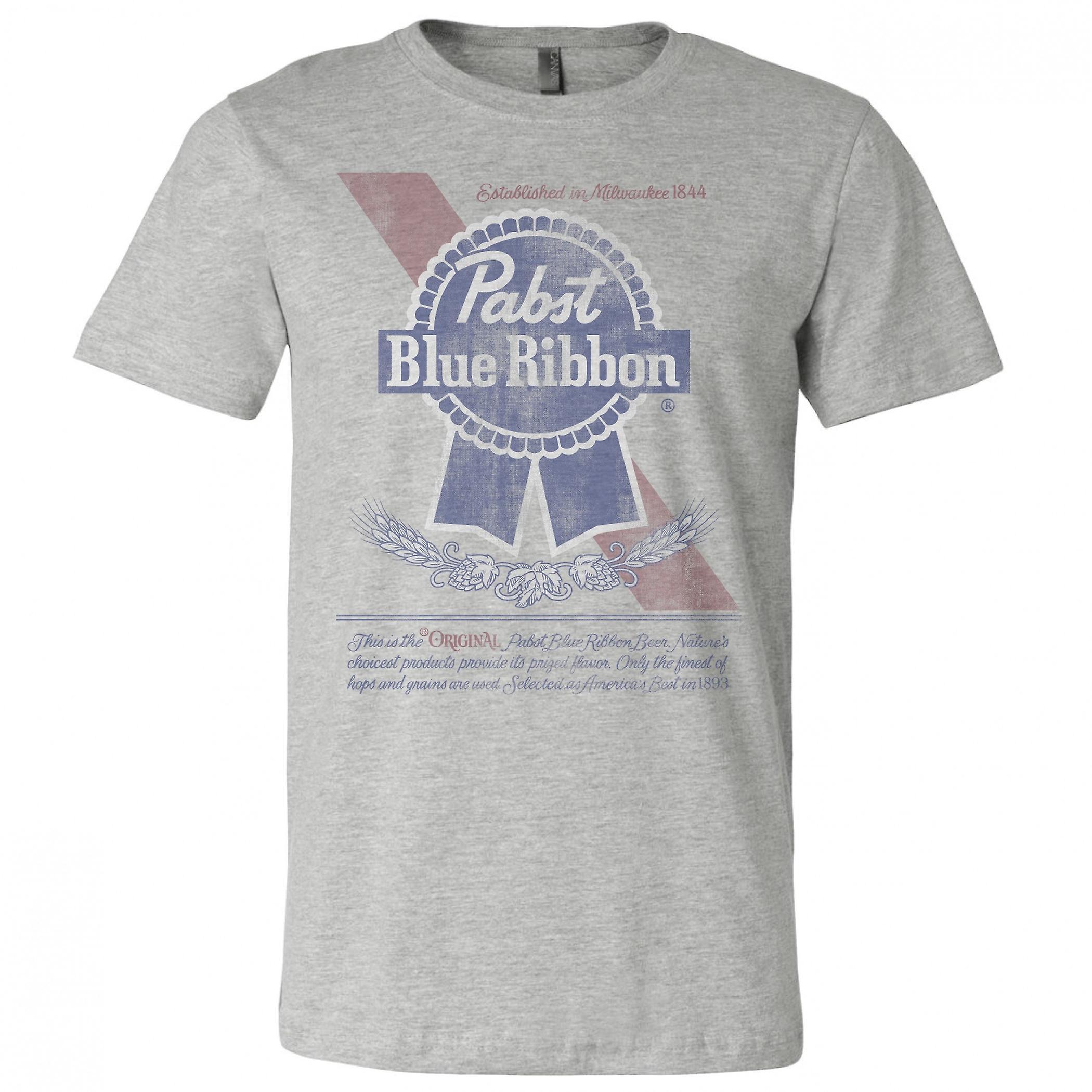 Beers Pabst Blue Ribbon Distressed Logo T-Shirt Grey X-Large