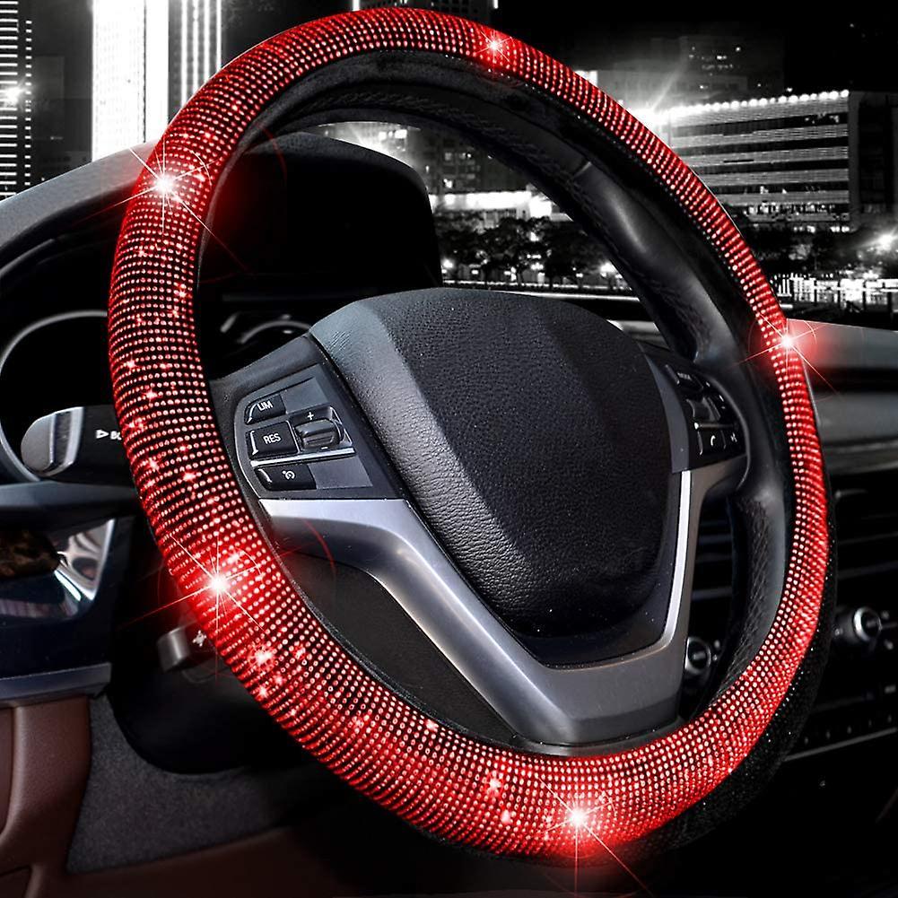 Heytea Steering Wheel Cover for Women Bling Bling Crystal Diamond Sparkling Car SUV Wheel Protector Universal Fit 15 Inch (Black with Red Diamond,S...