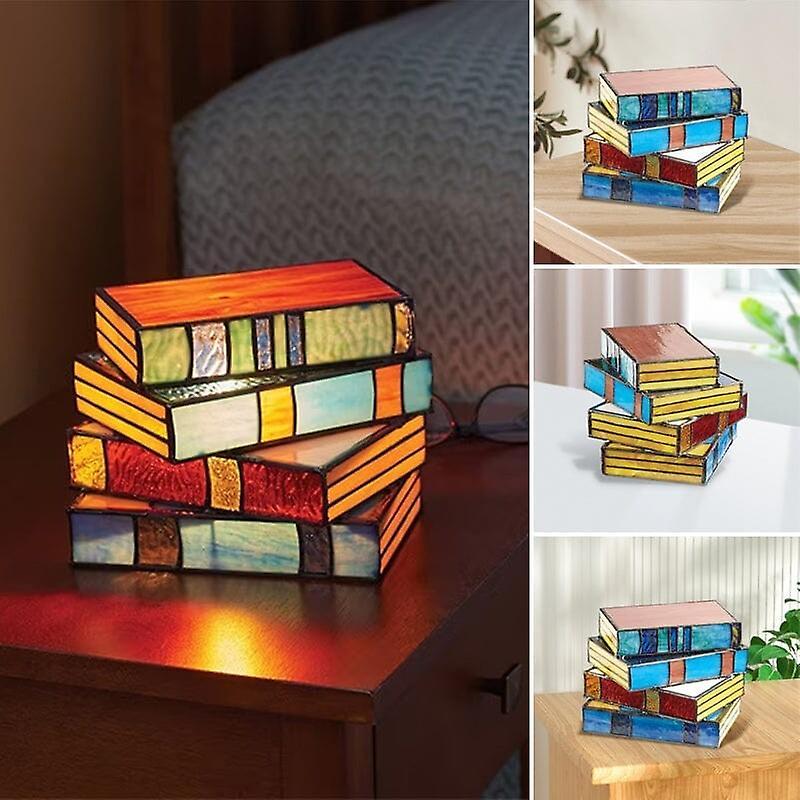 Baodan Colorful Stacked Book Vintage Lamp Bedside Table Lamp Decorative