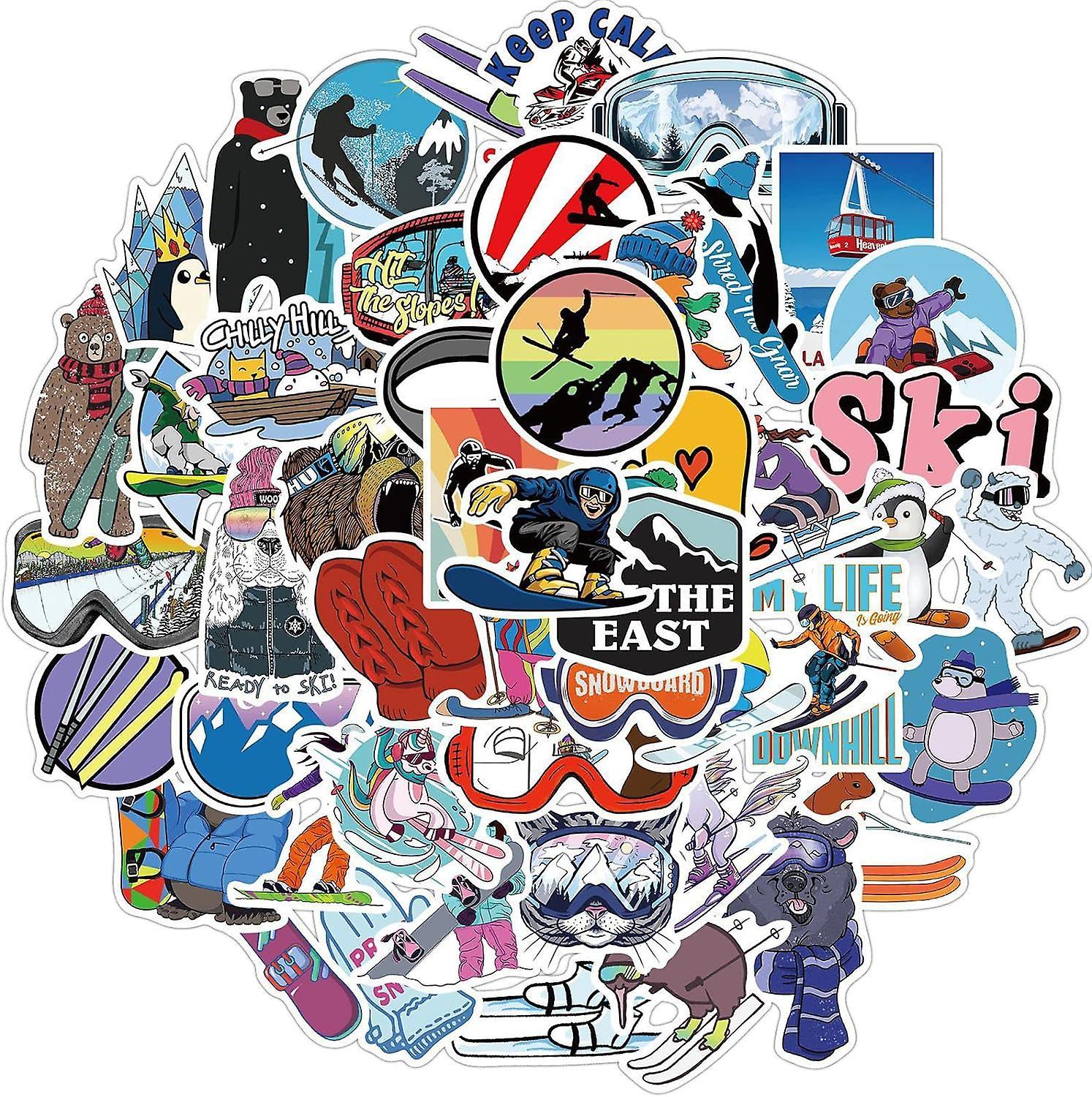 Heytea 50PCS Winter Skiing Stickers,Ski Cartoon Decals Vinyl Waterproof Stickers for Water Bottle Laptop Luggage Helmet Skateboard Snowboard Guitar...