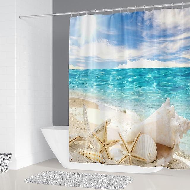 Slowmoose Sunny Beach Printed Fabric Shower Curtains - Waterproof Bathroom Decor 90*180cm / P