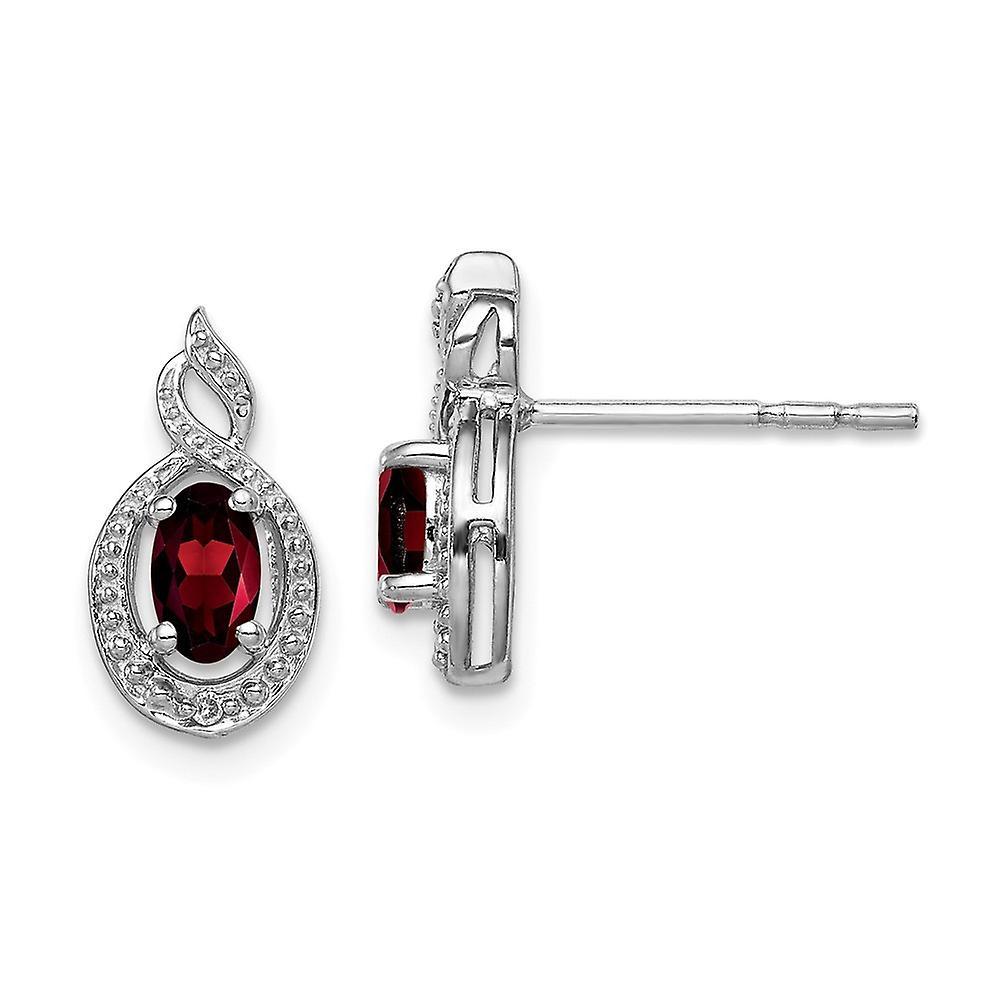 JewelryWeb 925 Sterling Silver Polished Open back Post Earrings Garnet and Diamond Earrings Measures 13x7mm Wide Jewelry Gifts for