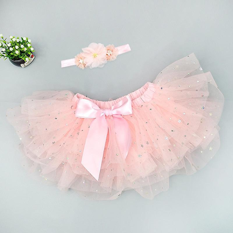 Slowmoose Baby Tutu Skirt Bloomers Diaper Cover Newborn Infant Outfits, Headband Flower 6M / glitter