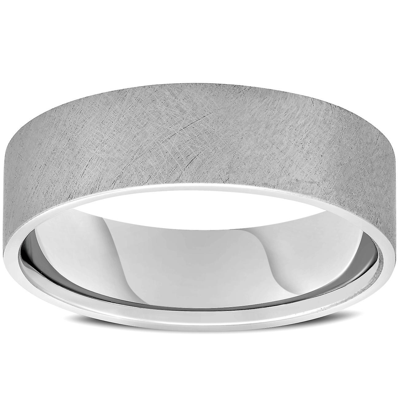 Pompeii3 Mens 10k White Gold 6mm Band High Polished Double Milgrain Accent Wedding Ring 7.5