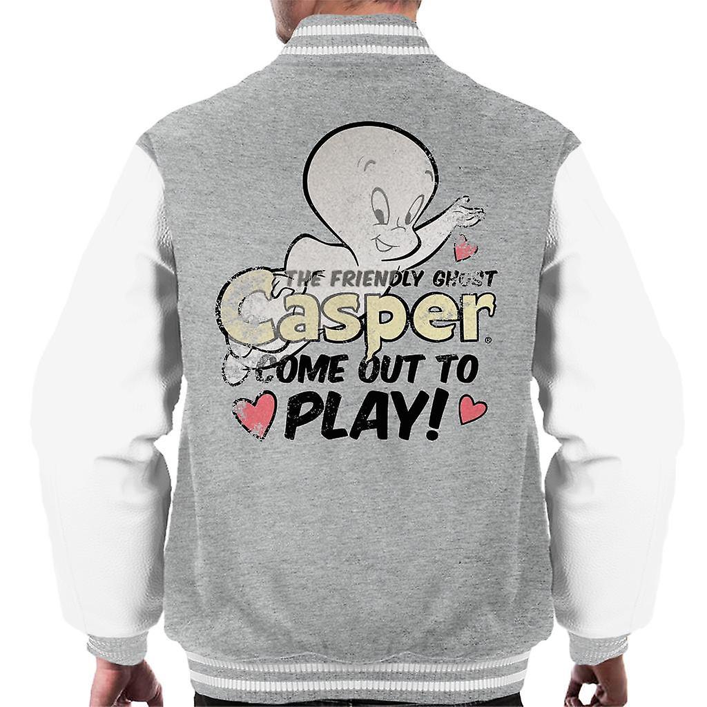 Casper The Friendly Ghost Come Out And Play Men's Varsity Jacket Heather Grey/White Large