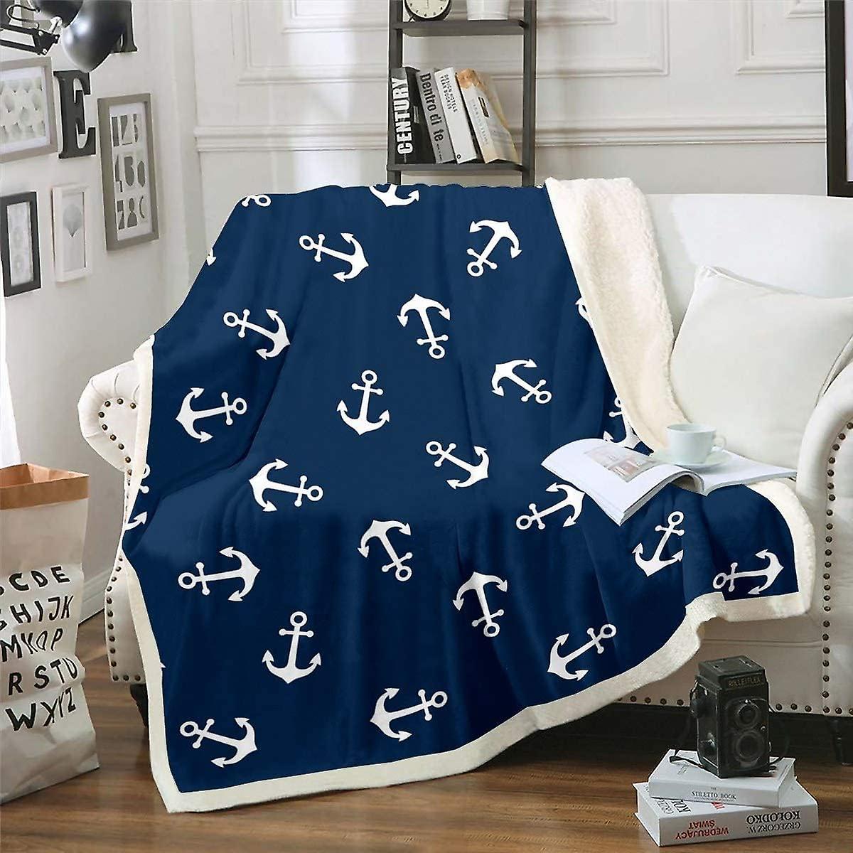 Kerota Nautical Fleece Throw Blanket Ocean Anchor Decor Sherpa Blanket Sailor Pirate Captain Plush Blanket Sea Adventure Fuzzy Blanket for Sofa Bed...