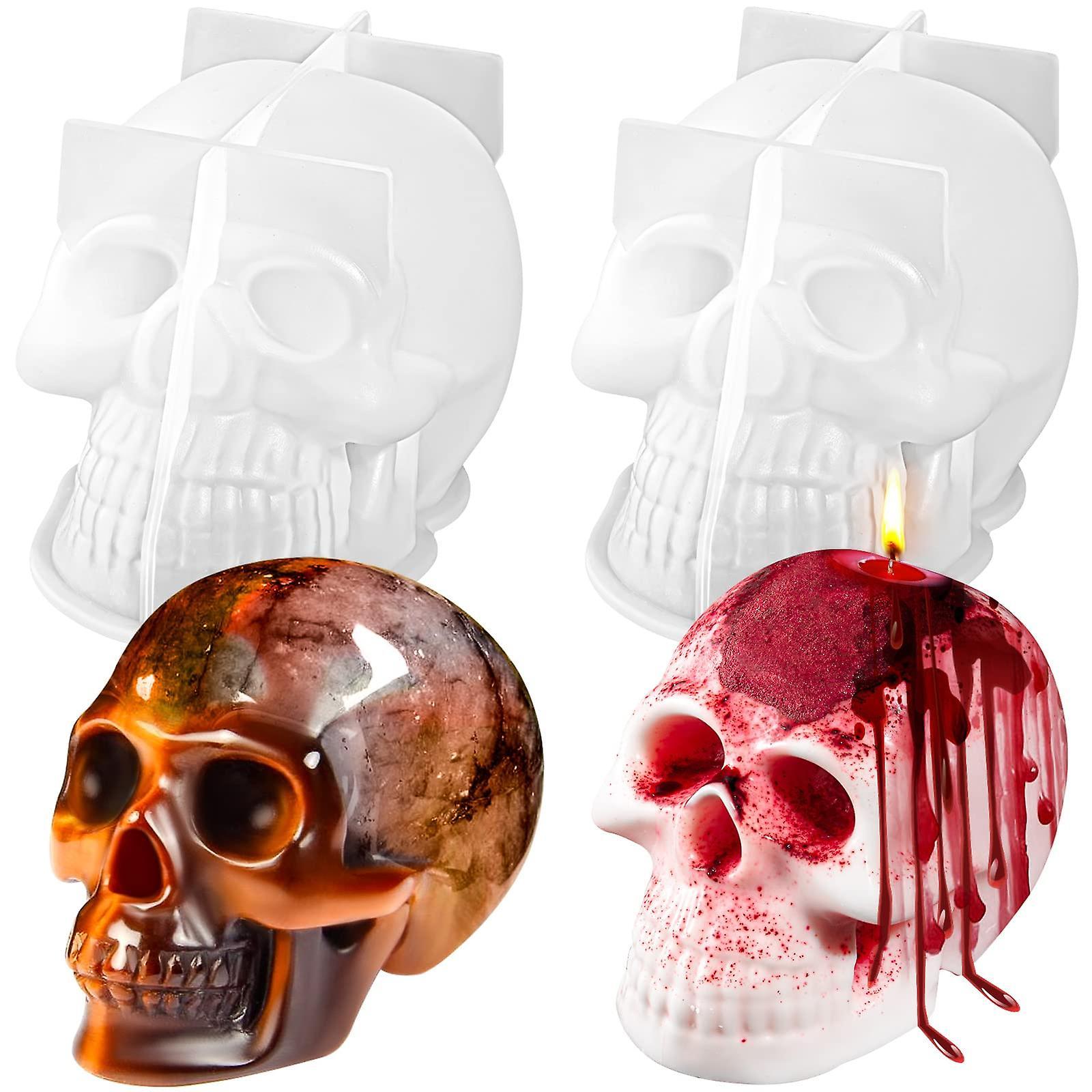 Elsavct 3D Skull Resin Molds, 2 Pack Skull Candle Molds, Silicone Skull Shape Handmade Candle Making Mould, DIY Craft Resin Mold