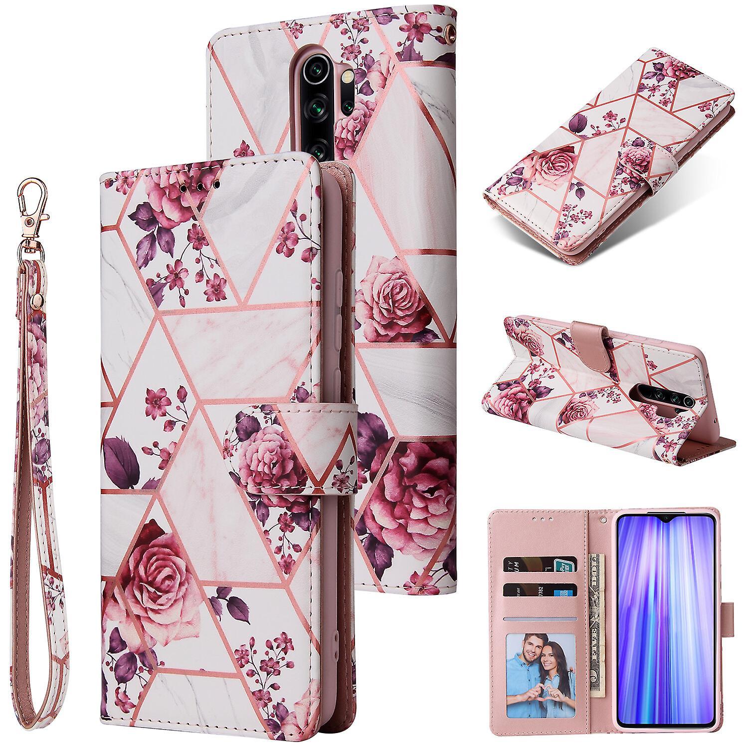 Foxdock Compatible With Xiaomi Redmi Note 8 Pro Premium Vintage Pu Leather Magnetic Closure Case With Strap Flip Cover Rose