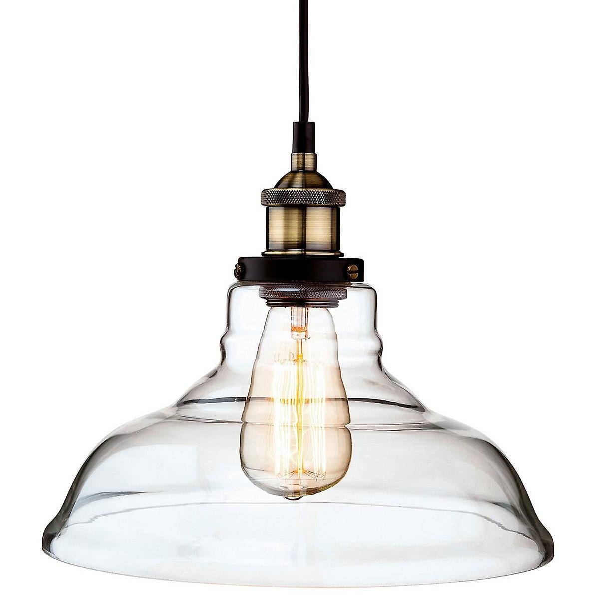 Firstlight Lighting Empire 1 Light Dome Ceiling Pendant Antique Brass, Clear Glass, E27