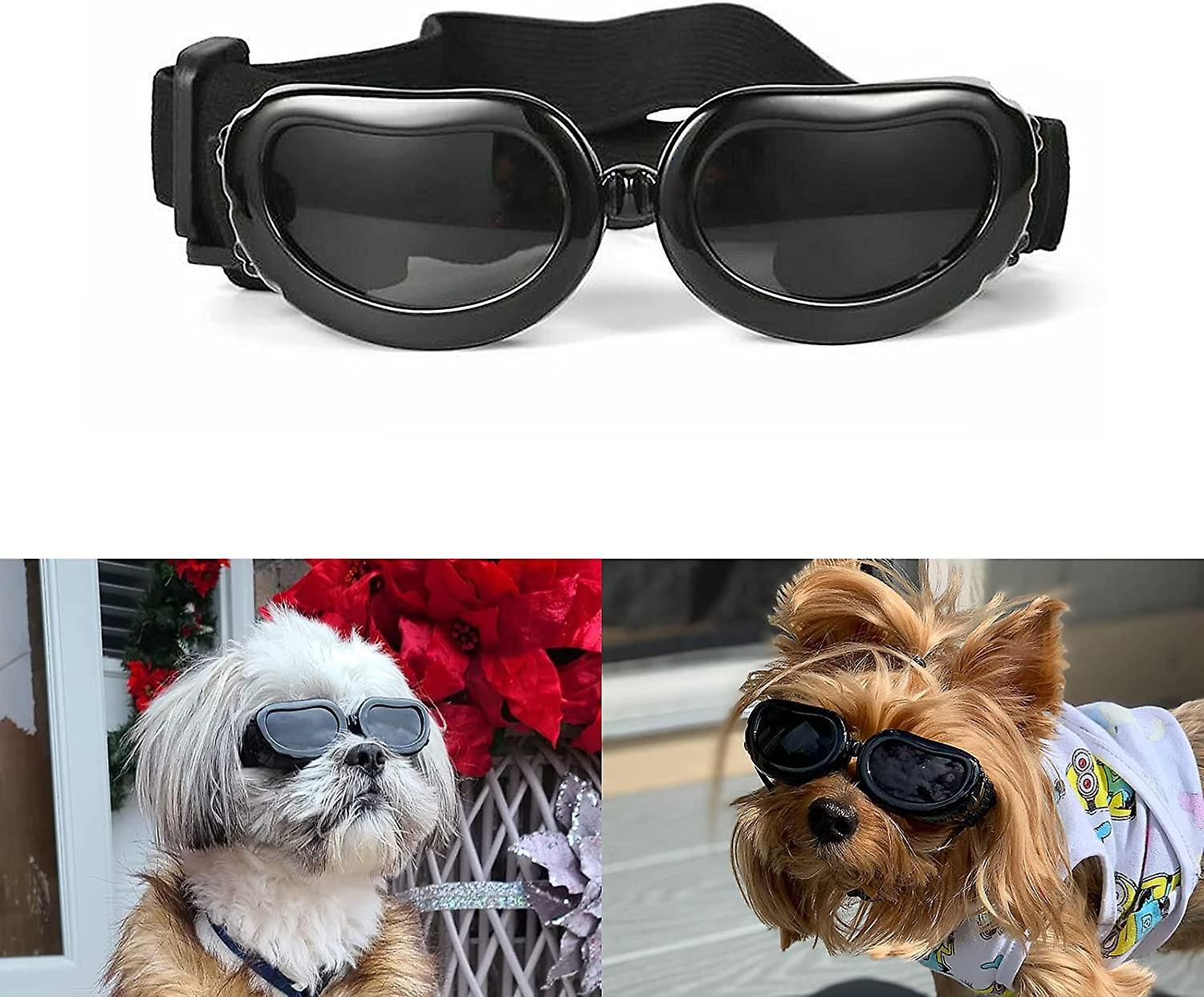 Frusde Dog Sunglasses Small Breed, Uv Protection Small Dog Goggles, Wind Dust Proof Small Goggles With Adjustable Straps Black