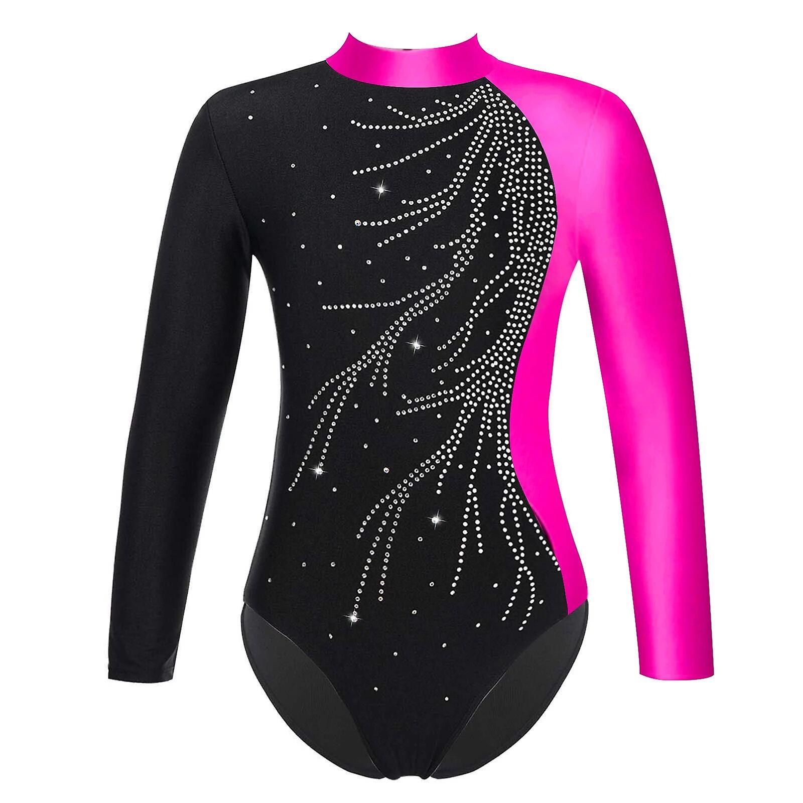 Aionyaaa Kids Long Sleeve Ballet Dance Leotard Children Rhythmic Gymnastics Leotard For Girls Ballerina Dancewear Bodysuit Dance Wear 12 Rose