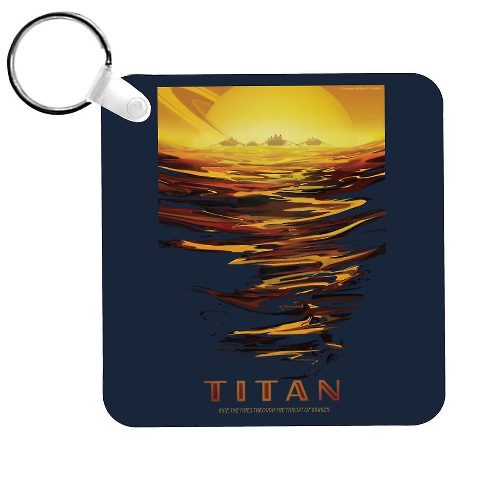 NASA Titan Interplanetary Travel Poster Keyring Navy Blue 5cm x 5cm