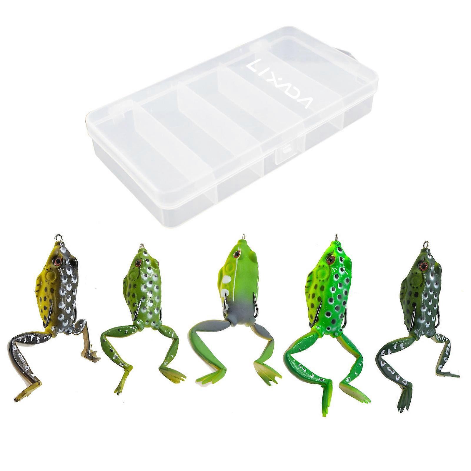 LIXADA 5 Pcs Frog Fishing Lures Kit Soft Bionic Fishing Lure Lifelike Frog Topwater Floating Bait Artificial Bait with Hooks Fishing Tackle 2.2 in 0.5