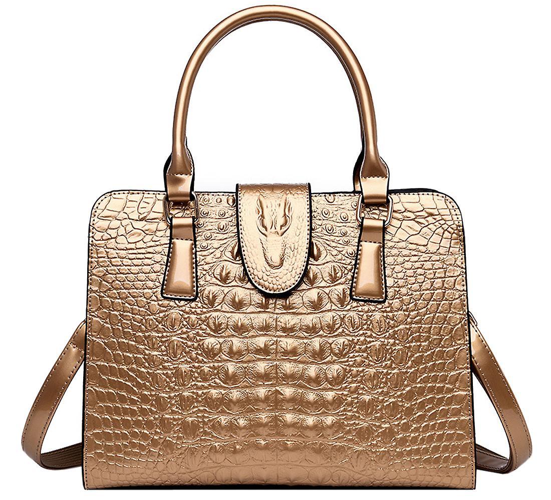 Keluosi Handbags Leather Crocodile Grain Shoulder Bags Gold