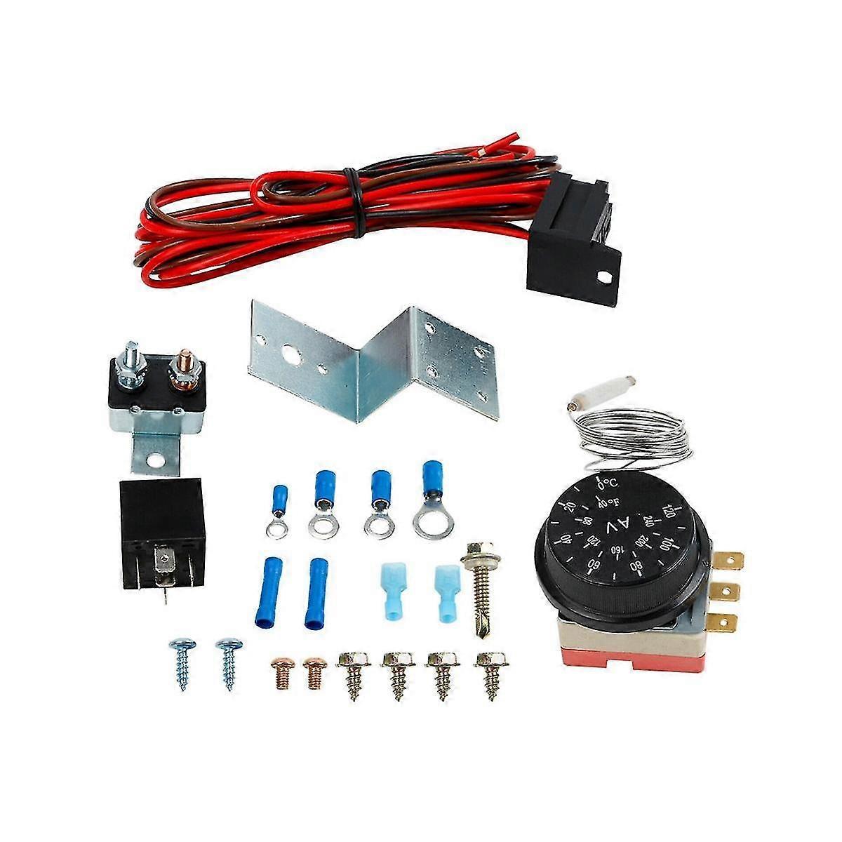 Wwxx 12v Electric Radiator Fan Thermostat Controller Kit Cooling Fan Wiring Relay Wire Kit For Car Truck [XH] Black