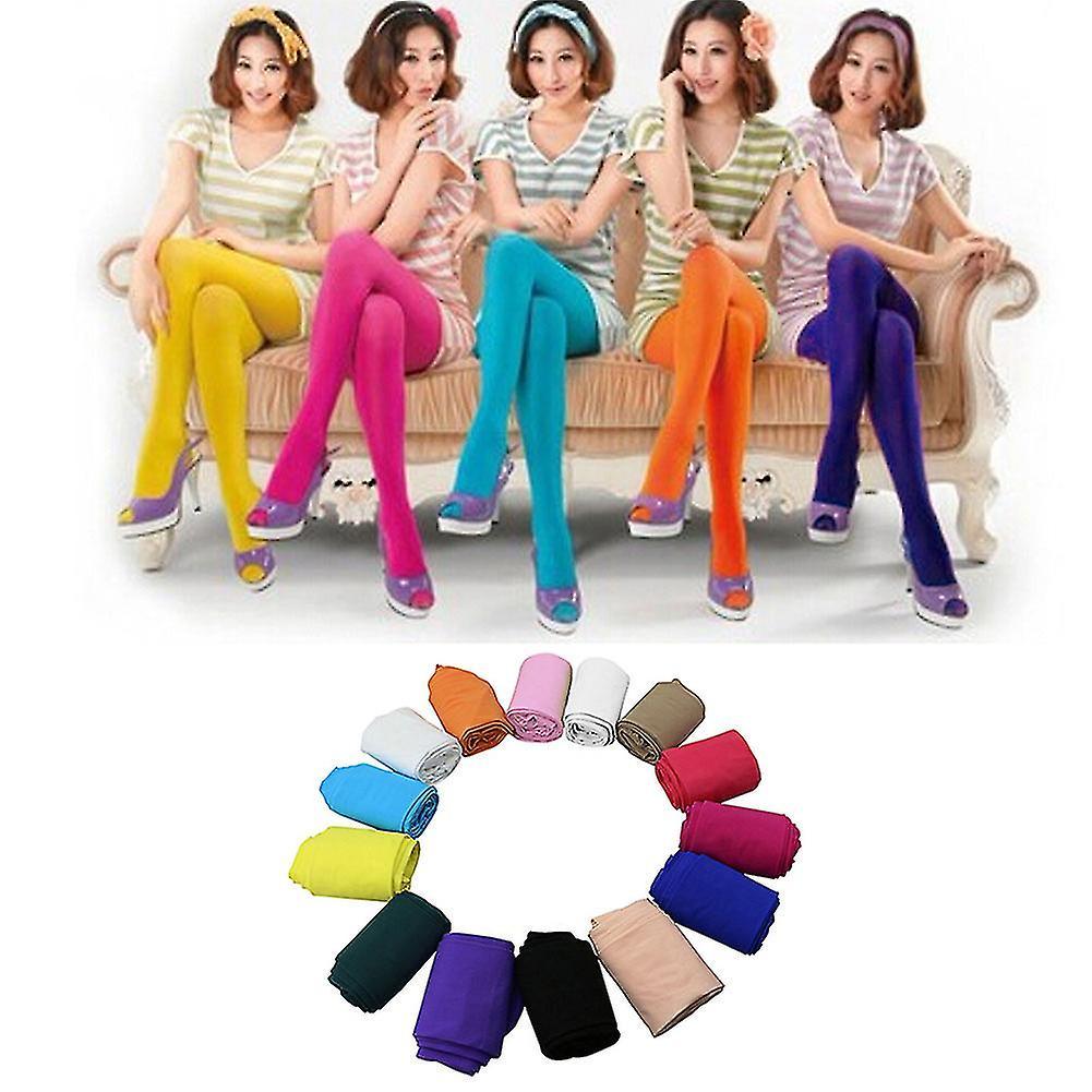 Trumsen Fashion Candy Colors Opaque Footed Socks Tights Slim Pantyhose Women Stockings Black