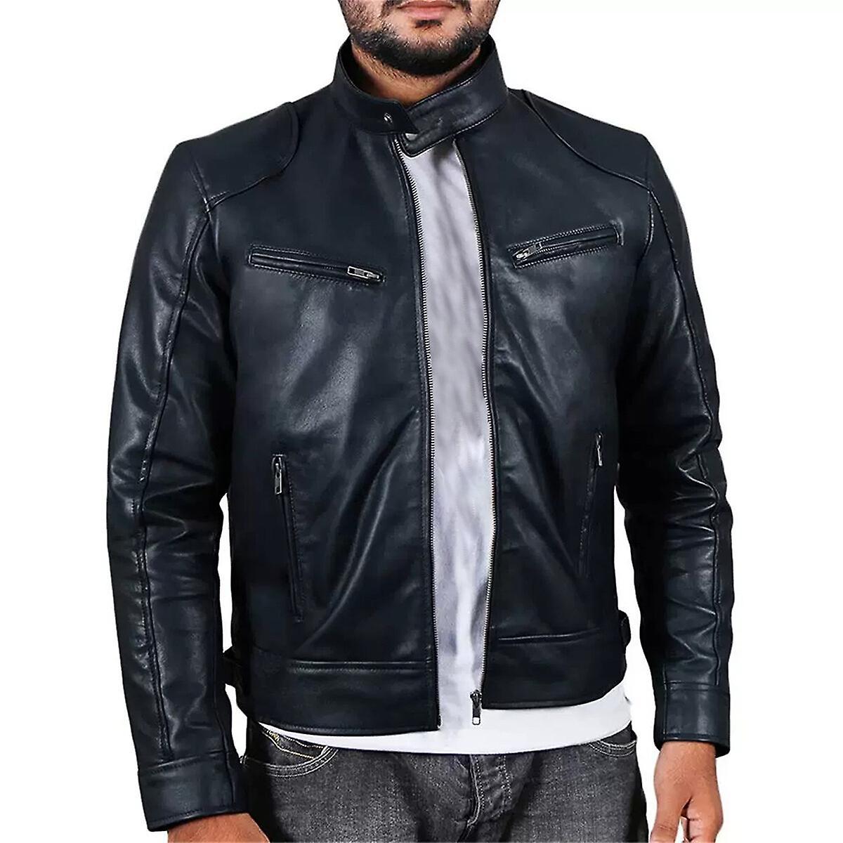 Sliktaa Mens Large Size Waterproof Leather Jacket Black L