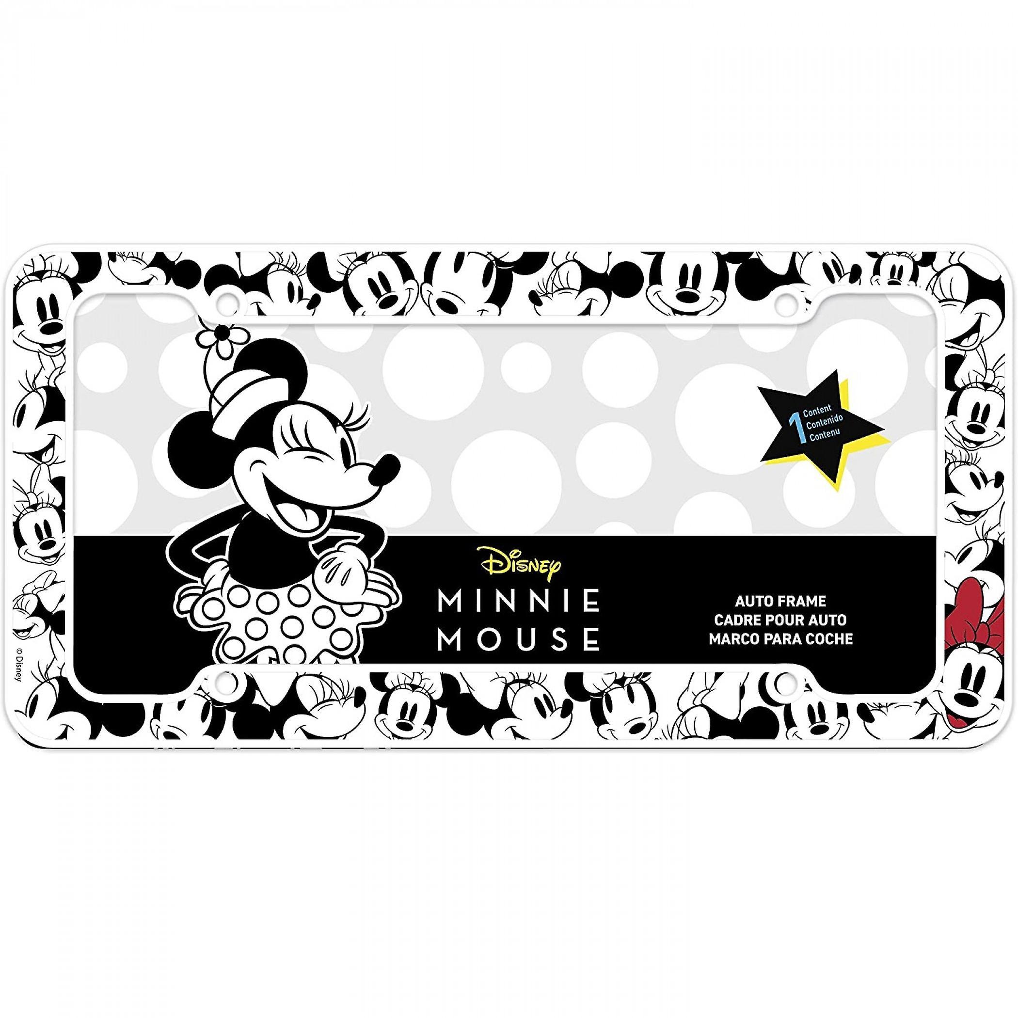 Cartoons Disney Minnie Mouse Black And White License Plate Frame Multi-Color