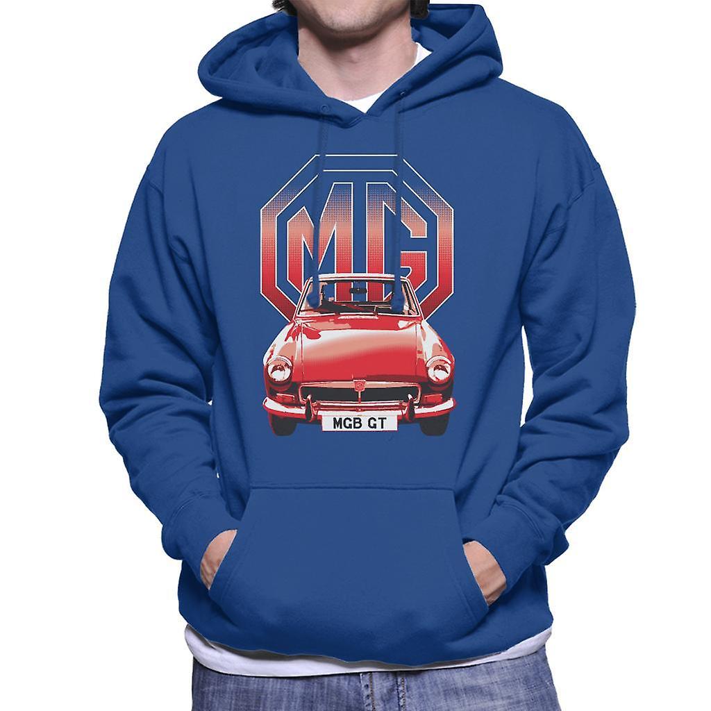 MG B GT Red British Motor Heritage Men's Hooded Sweatshirt Royal Blue Large