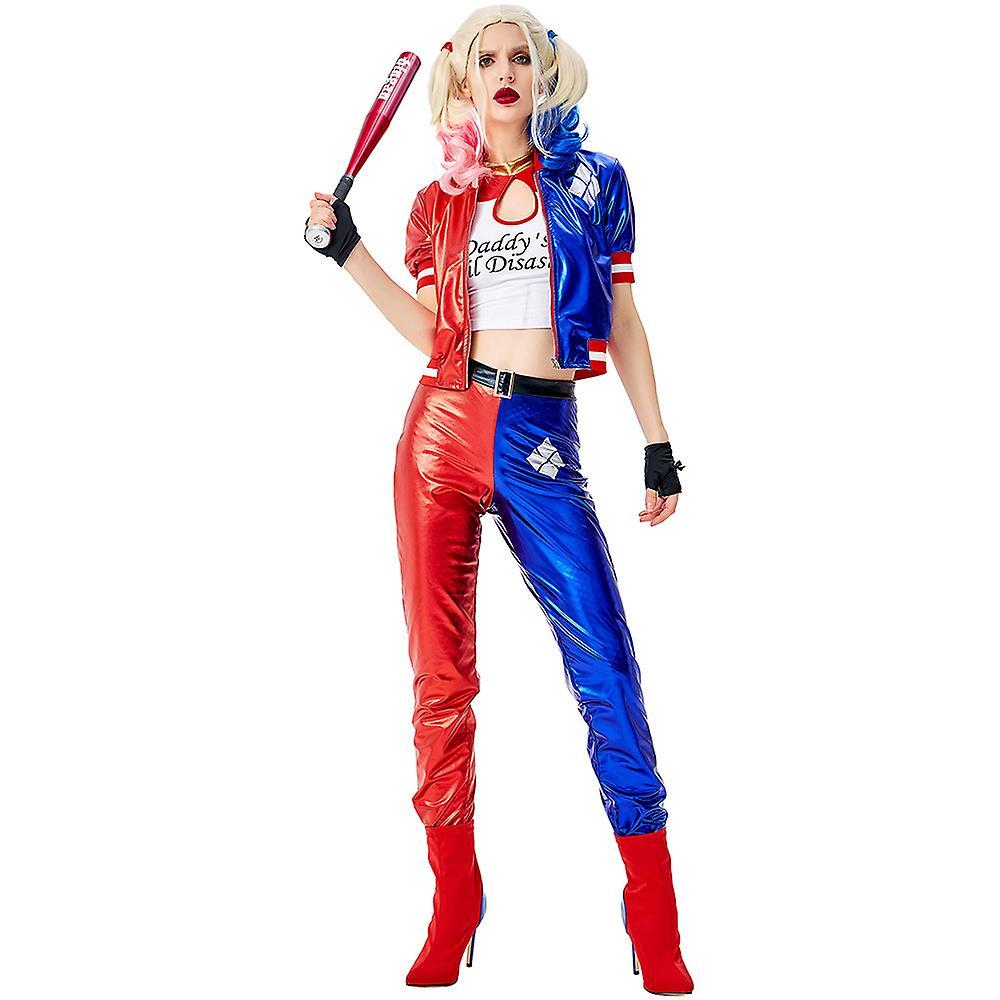 DUqi Halloween Ladies Harley Costume Joker Quinn Cosplay Women Fantasia Fancy Dress Blue M&Harley