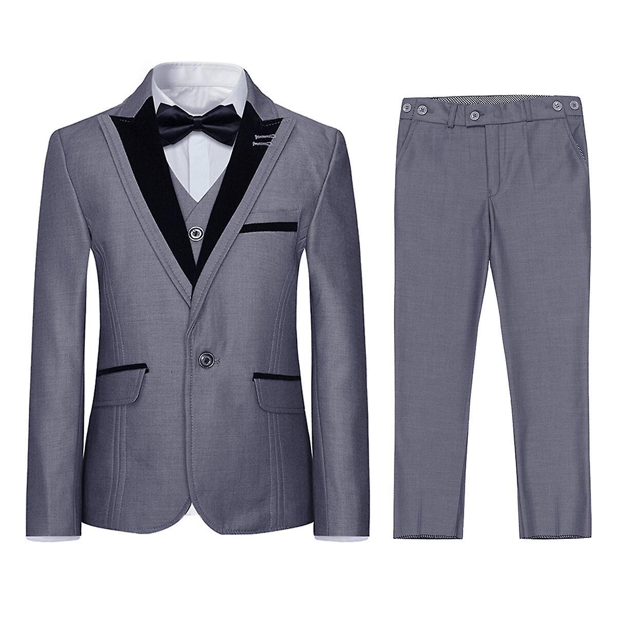 Sliktaa Boys 3Pce Suit Open Stitching Blazer Wedding Dinner Party Tuxedo Grey 150CM