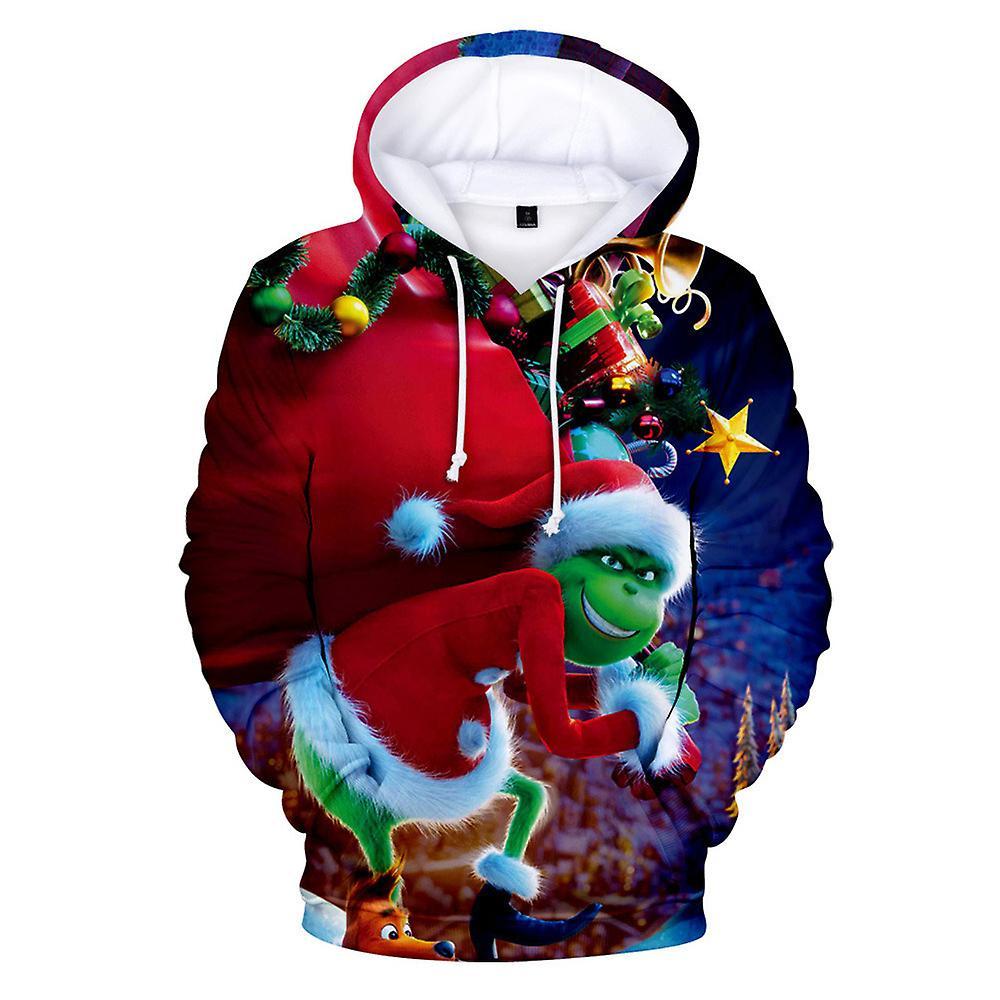 Eocici Men Women Christmas Grinch Hoodie Hooded Sweatshirt Pullover Casual Tops Gift B XL