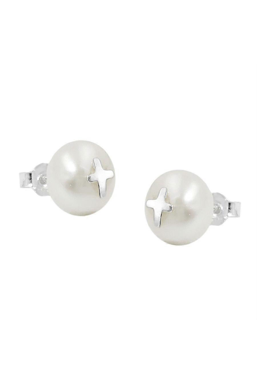 Gallay Earrings Studs Cross Pearl Silver 925 - Gl93756