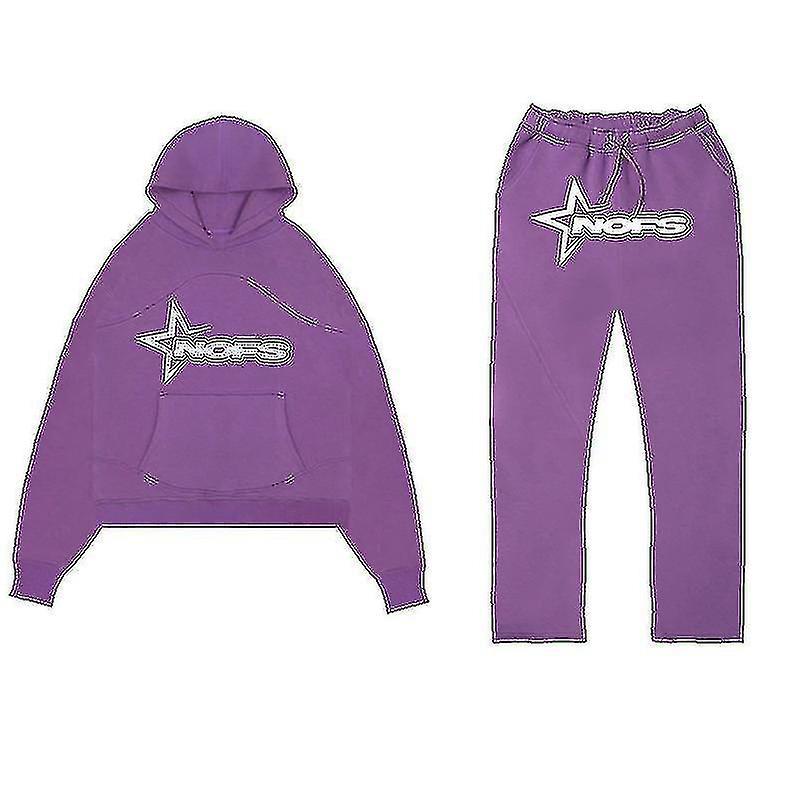 Tracksuit Mens Y2k Loose Casual Jogging Suit Nofs Printed Streetwear Hoodie Sweatpants Set -ACGIV purple S