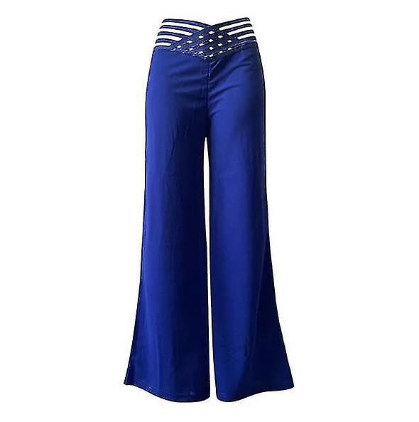 Mmcici Women's Straight Leg Pants High Waist Wide Leg Pants Trousers dark blue 2XL