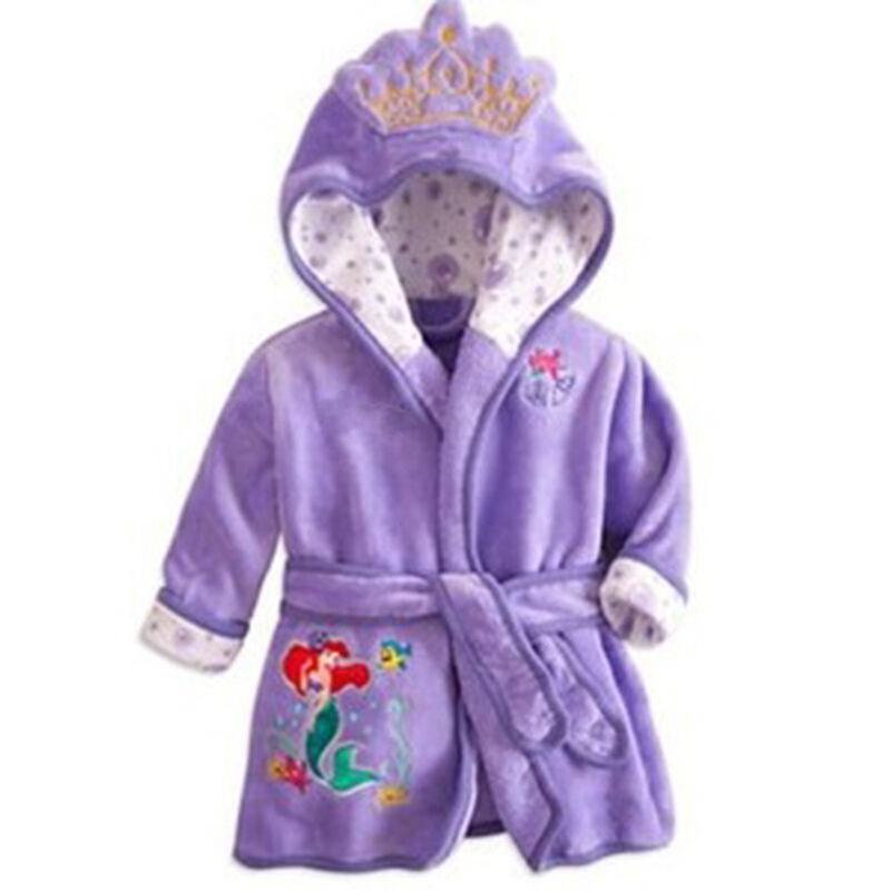 Varychmoo Kids Boys Girls Hooded Bathrobe Mickey Minnie Dressing Gown Sleepwear Nightwear Pajamas Purple Mermaid 4-5 Years