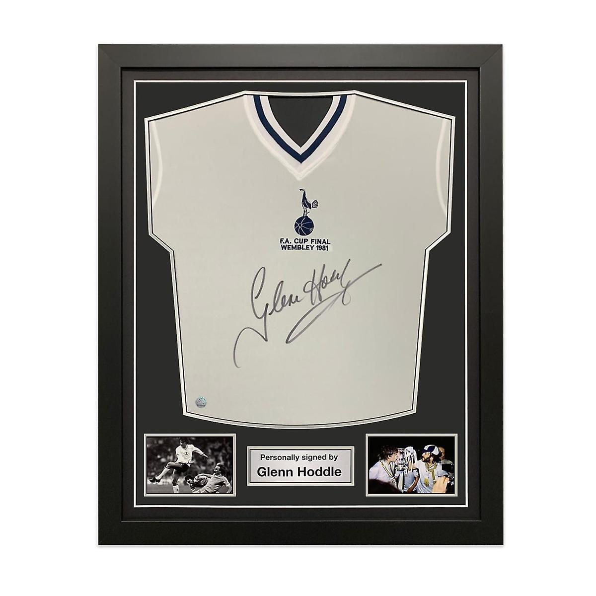 Exclusive Memorabilia Glenn Hoddle Signed Tottenham Hotspur 1981 Football Shirt. Standard Frame black