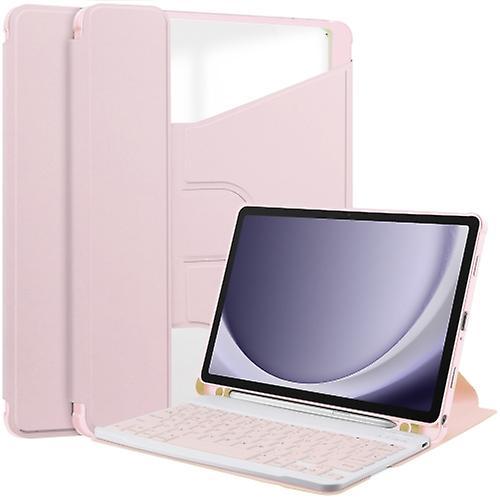 Mycase For Samsung Galaxy Tab A9+ 360 Rotation Transparent Smart Leather Case With Keyboard Pink