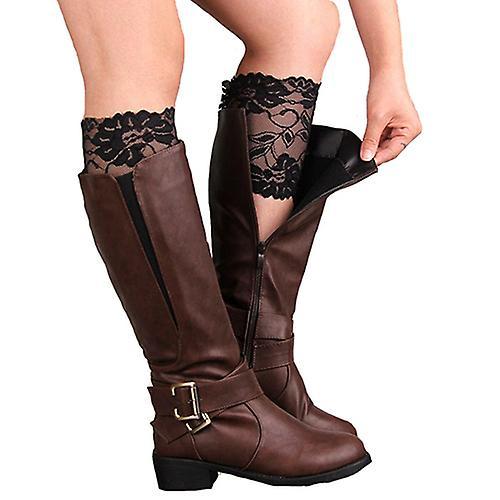 Auleset Fashion Women Girls Stretch Flower Lace Trim Boot Cuffs Leg Warmers Top Socks Black