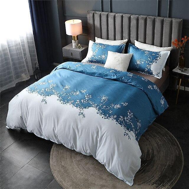 Slowmoose Nordic Pastoral Simple Floral Printed Duvet Cover Set Lake Blue EU-Single 135x200cm