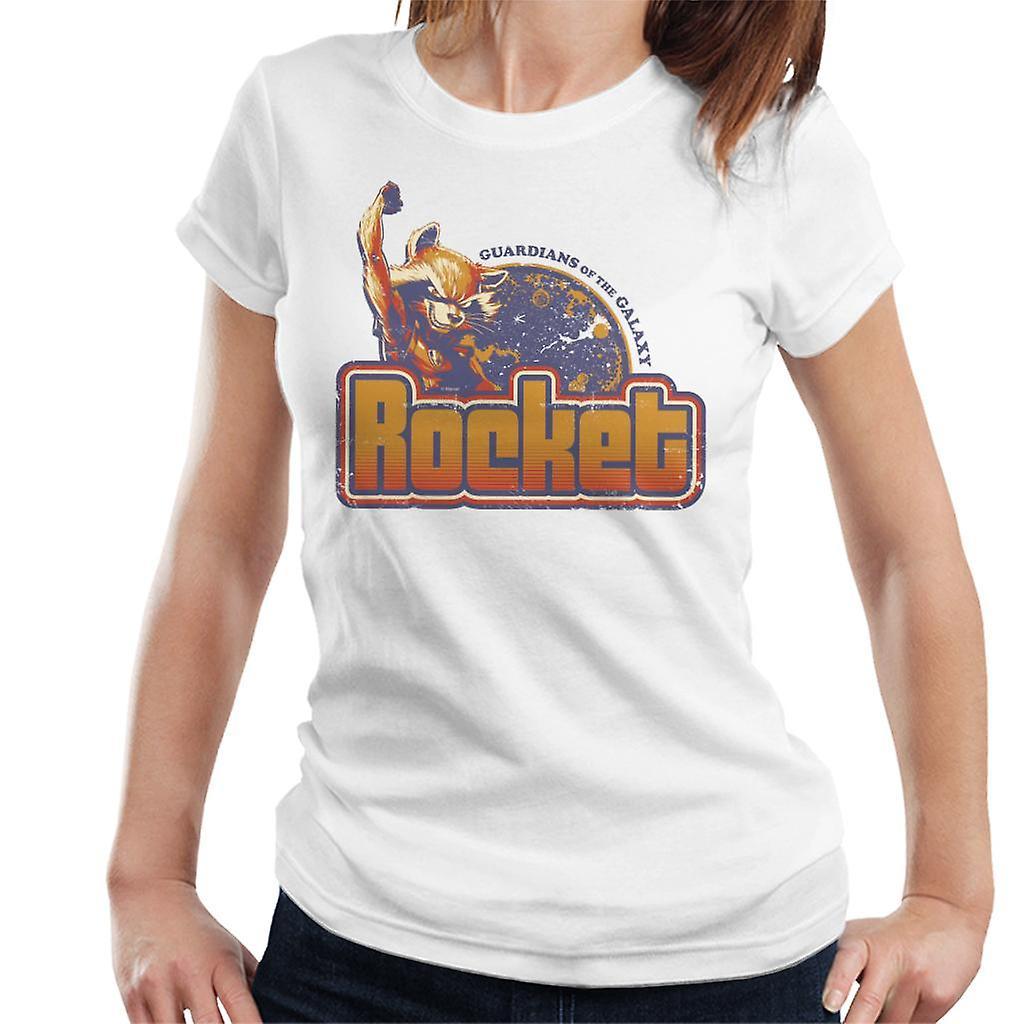 Marvel Guardians Of The Galaxy Retro Rocket Raccoon Women's T-Shirt White Large