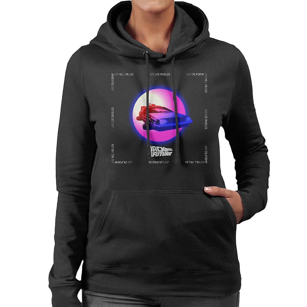 Back to the Future Delorean Purple Moon Women's Hooded Sweatshirt Black Large