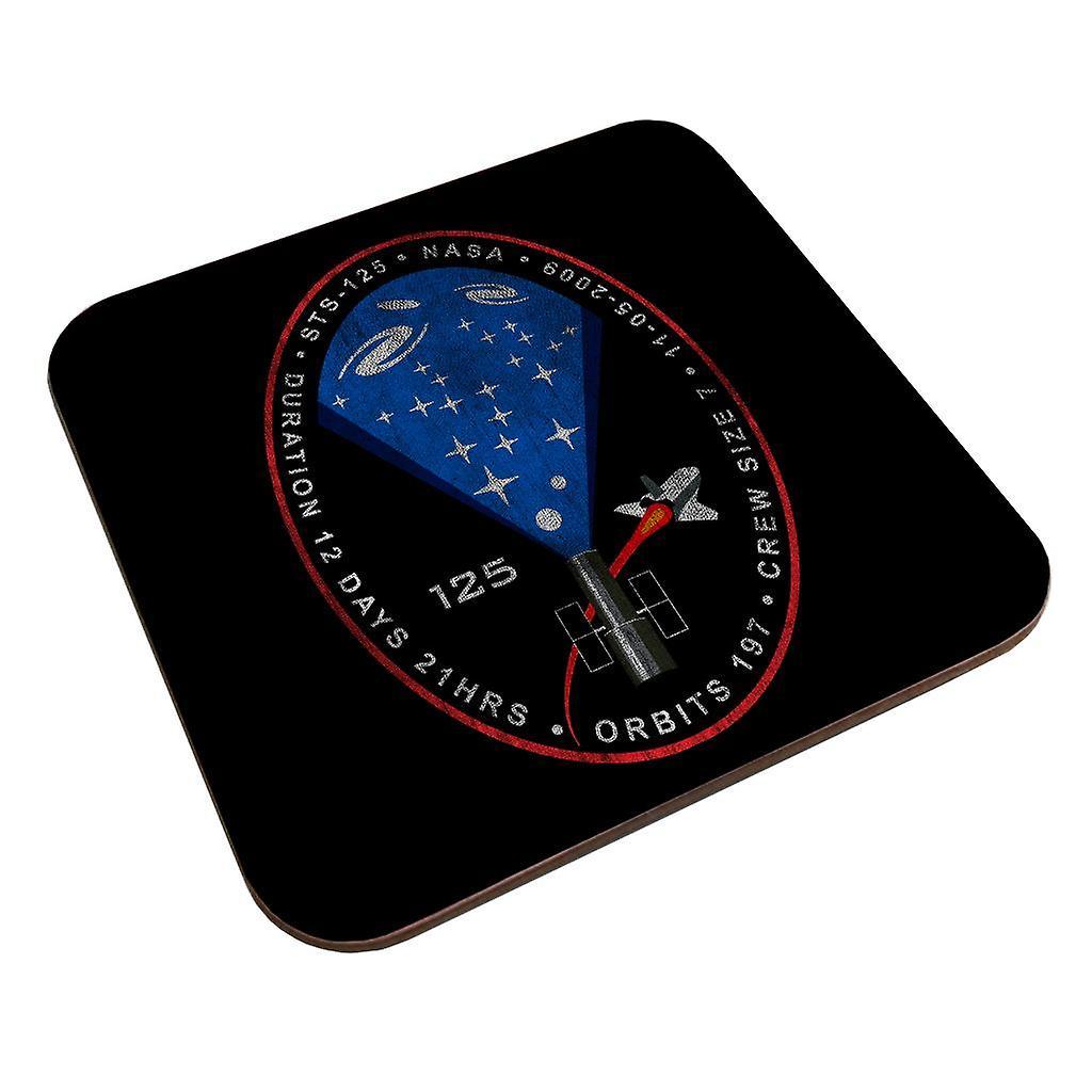 NASA STS 125 Atlantis Mission Badge Distressed Coaster Black 9 x 9 cm