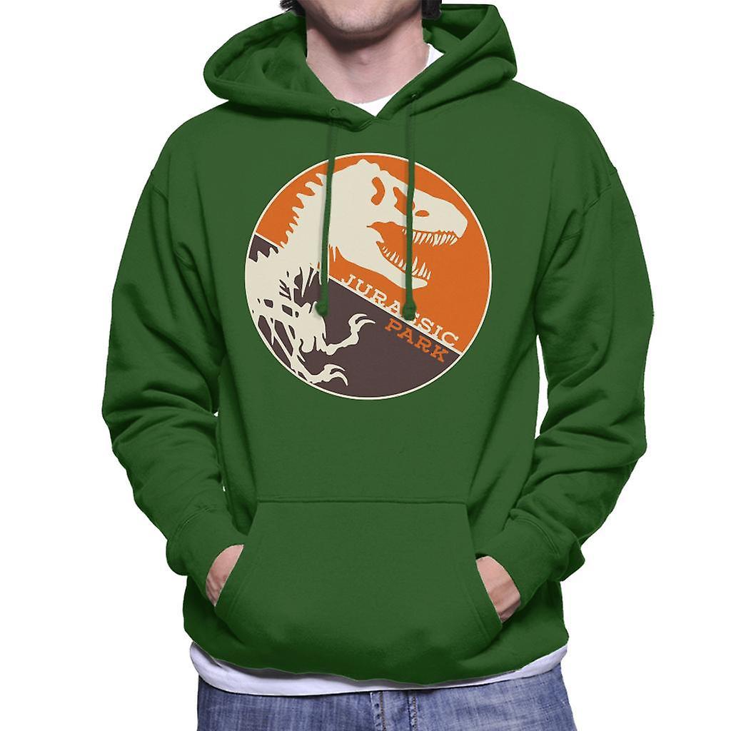 Jurassic Park T Rex Orange Background Skeleton Silhouette Men's Hooded Sweatshirt Bottle Green Small