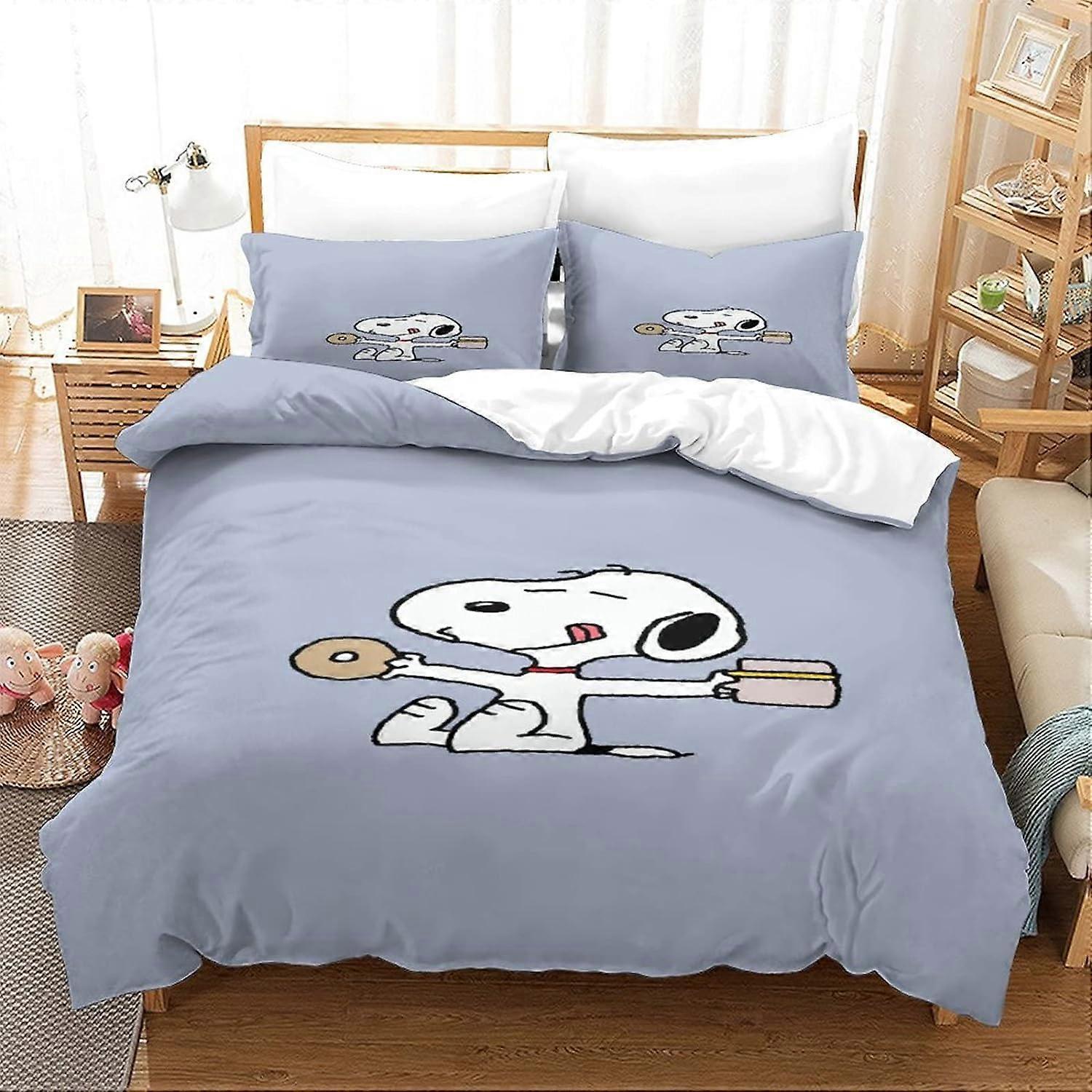 Kerota Snoopy Bedding Set, Duvet Cover and Pillowcases, Soft Microfiber with Zipper Closure, Animated Characters Pattern D for Kids and Adults 135*...