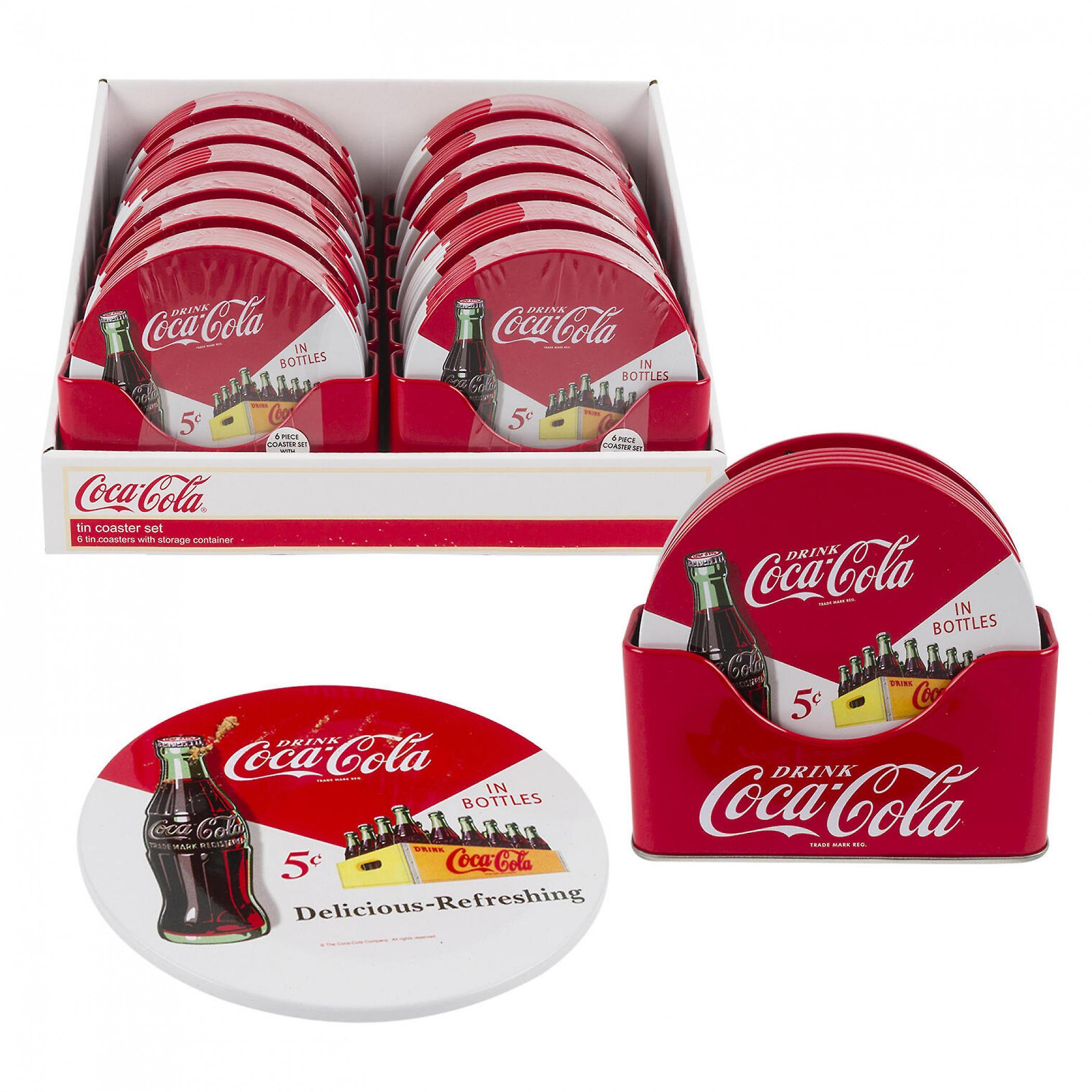 Famous Brands Coca-Cola Retro Design Coaster 6-Piece Set w/ Holder White