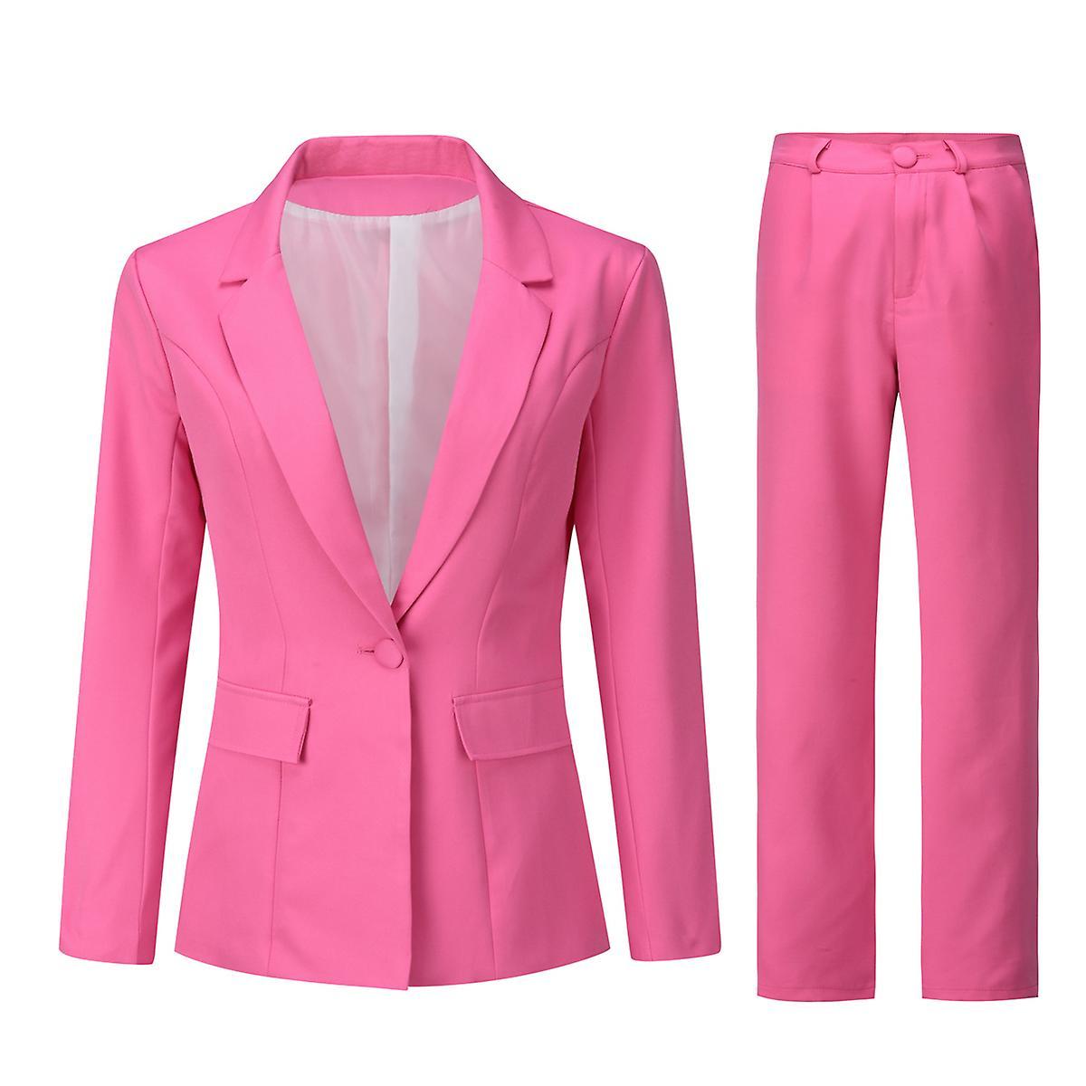 Yynuda Womens 2-piece Slim Fit Solid Color Business Suit(blazer+pants) Dark Pink M