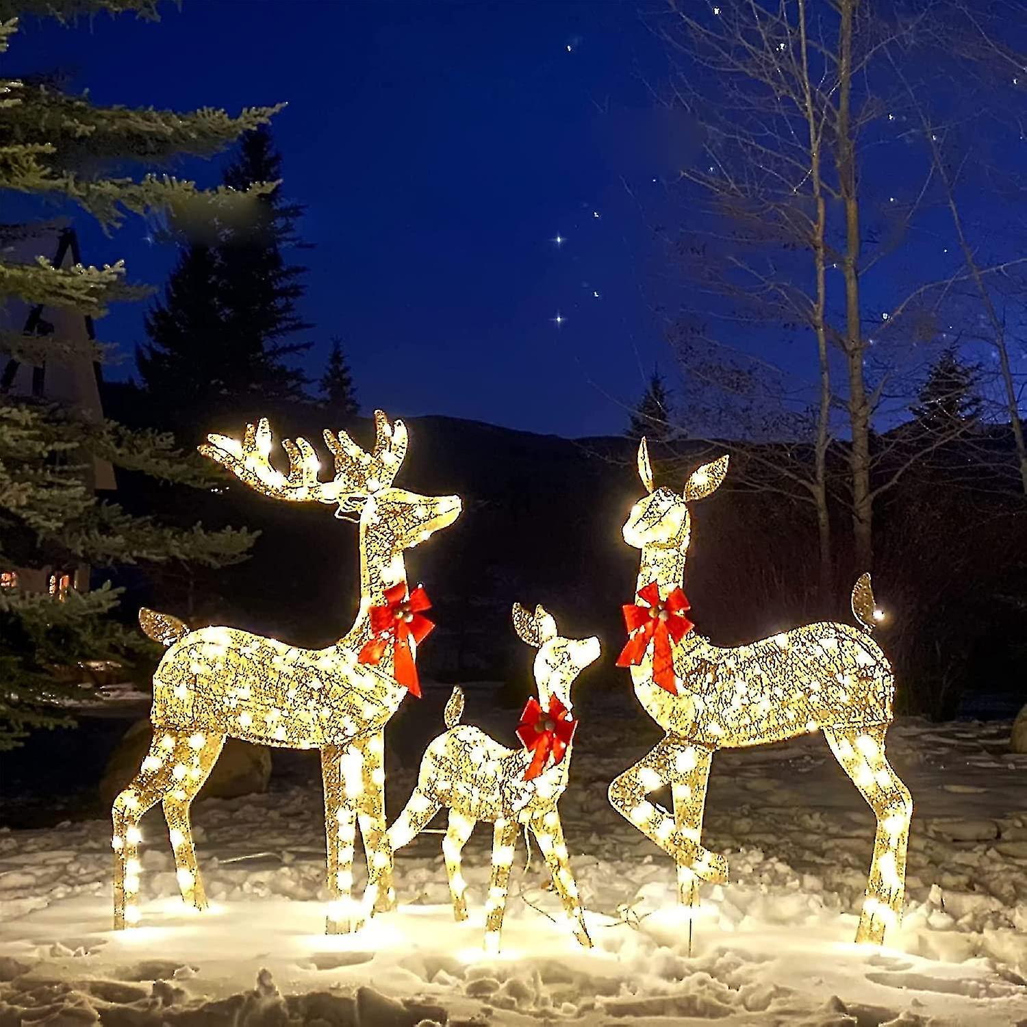 Scan Lighted Christmas Deer Outdoor Decor, Reindeer Decor With Led Lights, Pre-lit Holiday Dcor For Yard Family Set