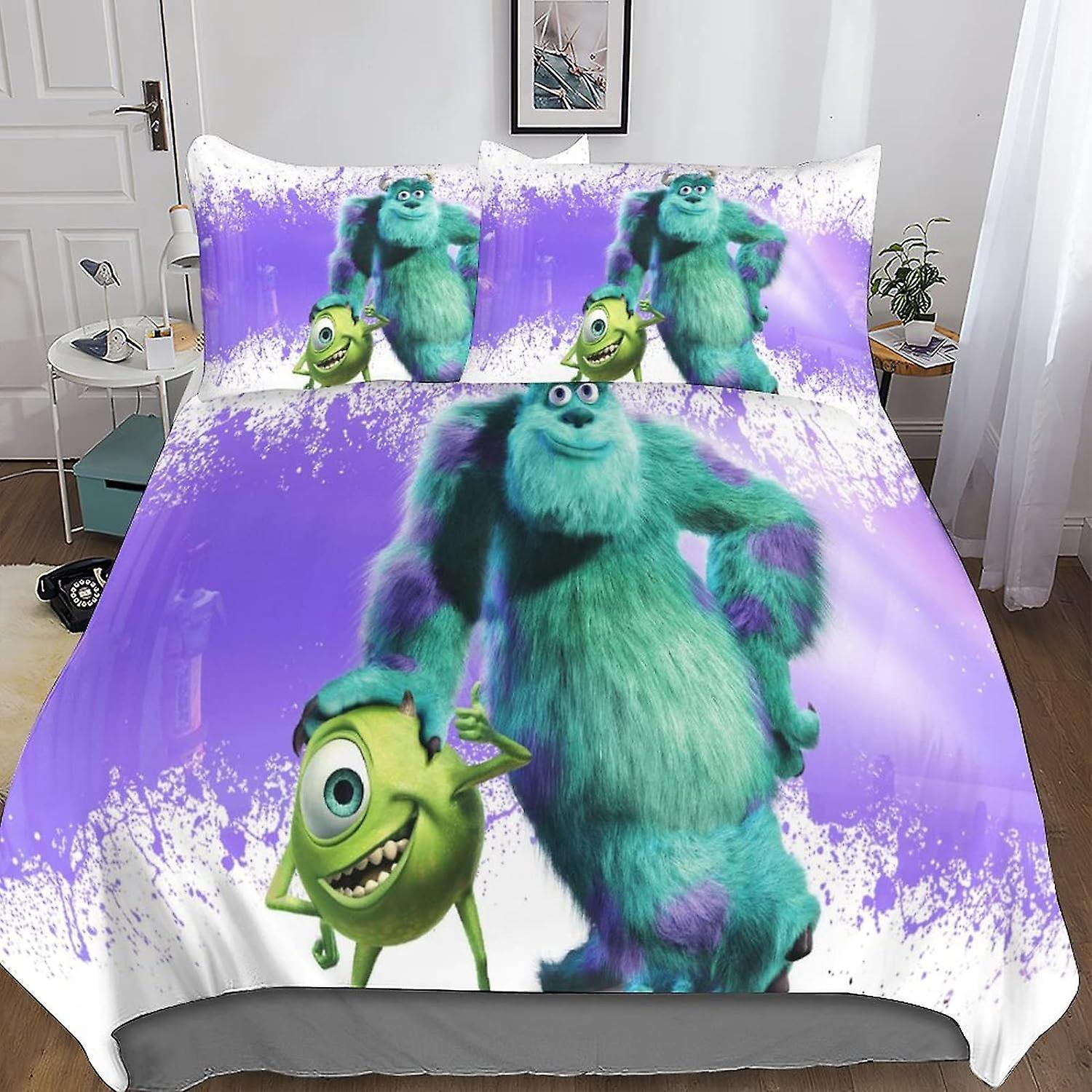 Kerota Monsters Inc. Sets Duvet Cover Pillowcases 3D Microfiber Bedding Set Bed Linen with Zipper Closure 3 Pcs Double Single135x200cm