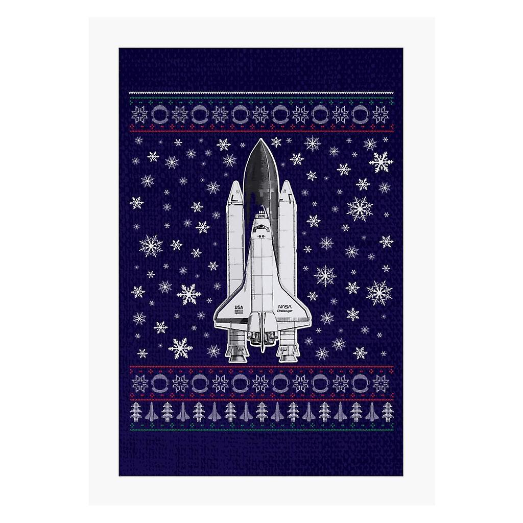 NASA Challenger Shuttle Christmas Knit Pattern A4 Print Navy Blue 21cm x 29.7cm