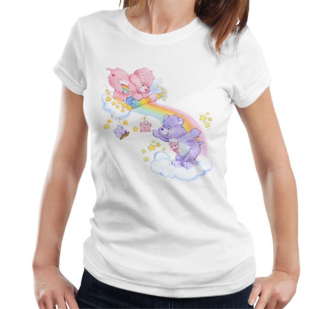 Care Bears Cheer Bear And Share Bear Unrolling A Rainbow Women's T-Shirt White XX-Large