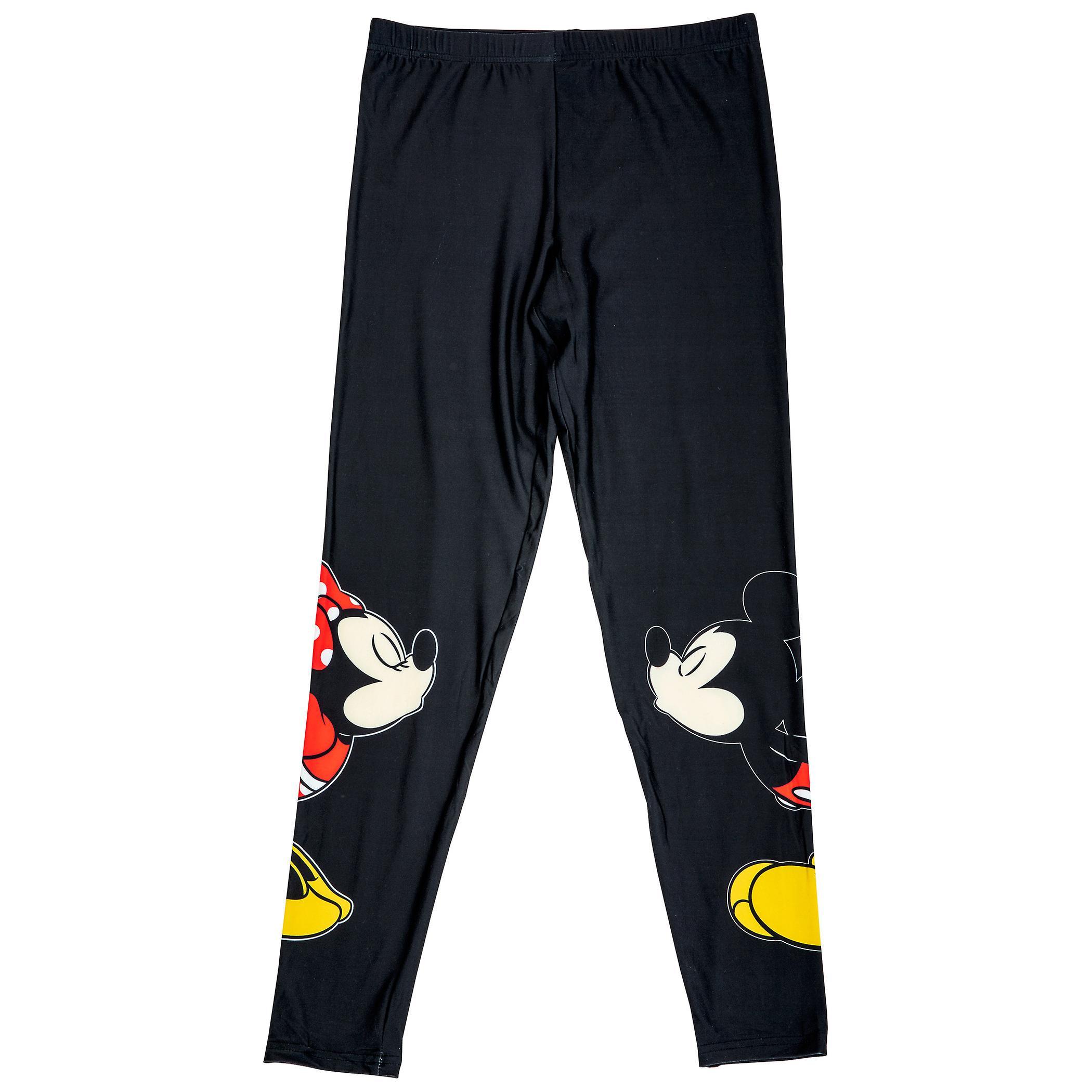 Cartoons Mickey And Minnie Mouse Disney Kissing Junior Leggings Black X-Large