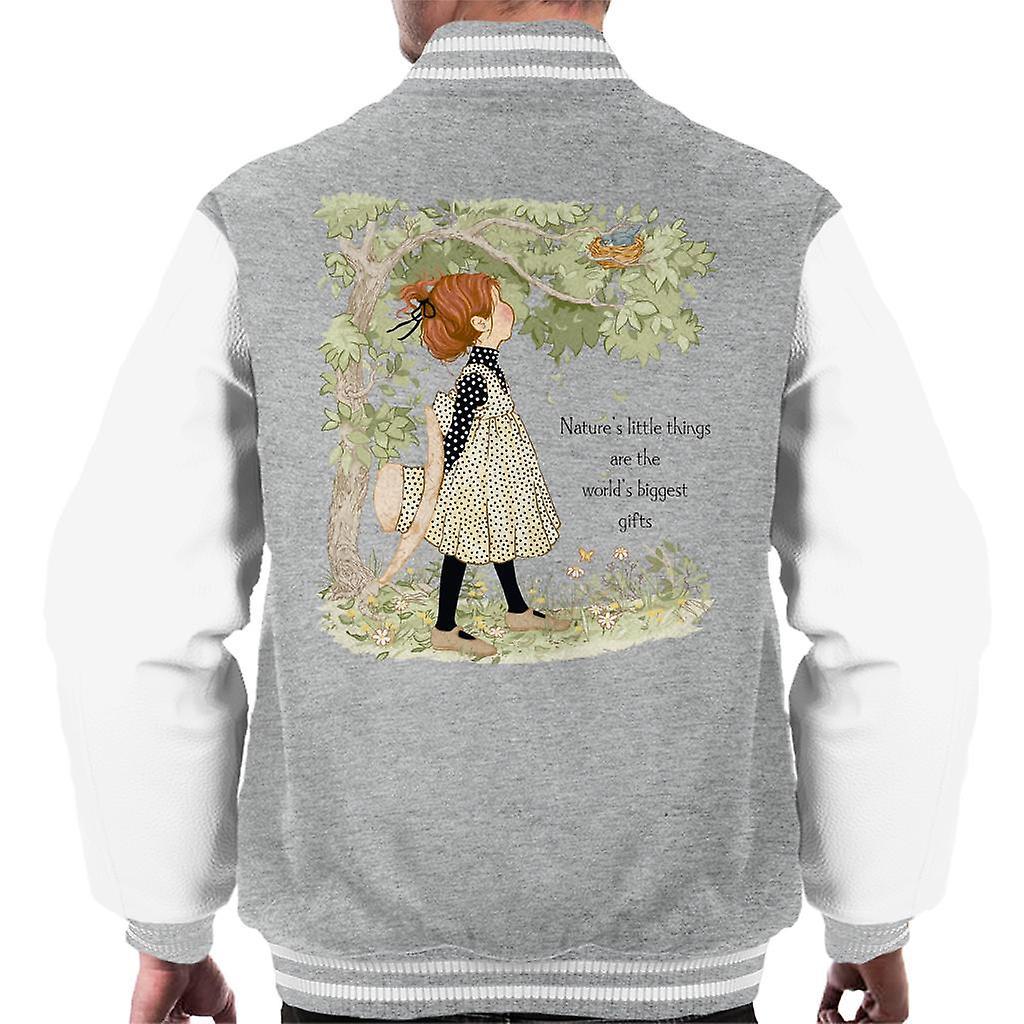 Holly Hobbie Natures Little Things Dark Text Men's Varsity Jacket Heather Grey/White XX-Large