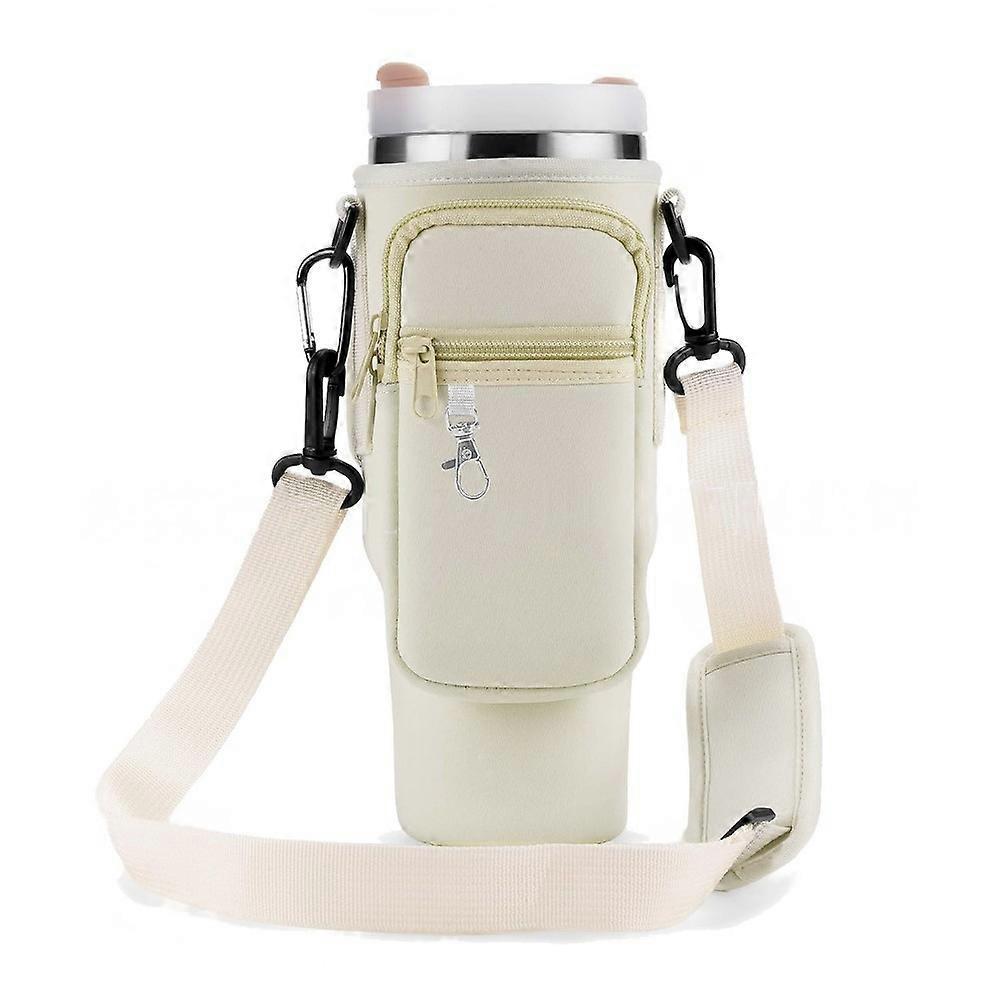 Unbrand Water Bottle Carrier Bag for Stanley 40OZ Tumbler, Water Bottle Holder with Strap Pouch & Phone Pocket for Stanley Cup Accessories beige